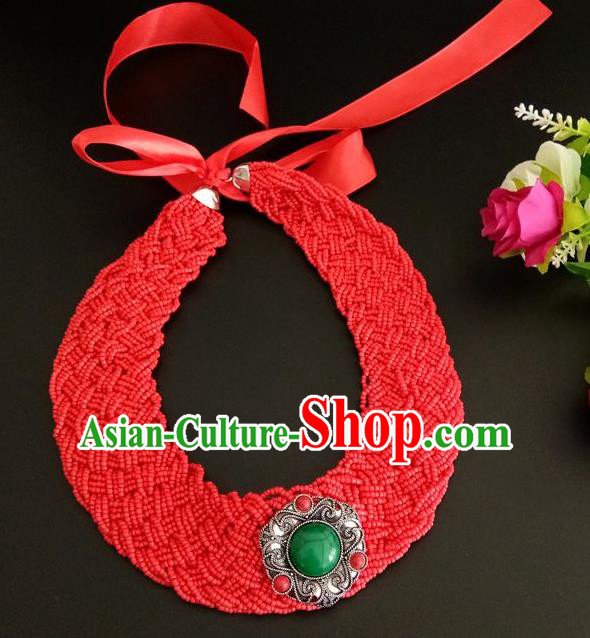 Chinese Traditional Mongol Nationality Weave Red Hair Clasp Mongolian Ethnic Dance Headband Accessories for Women