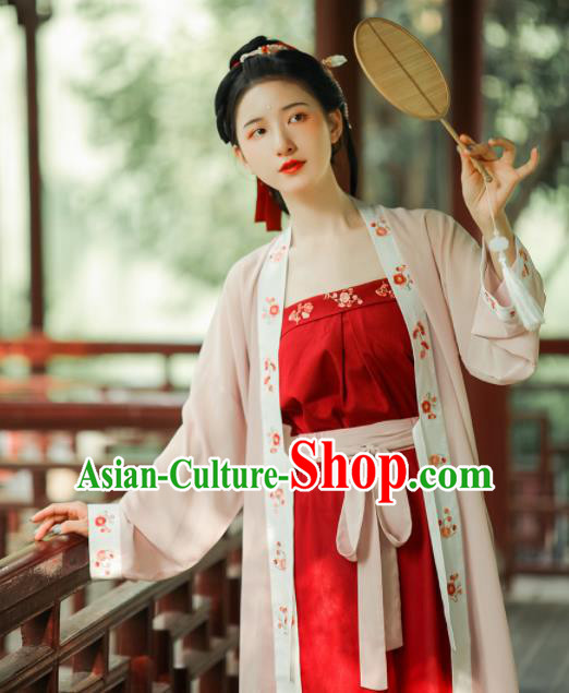 Asian Chinese Ancient Young Lady Embroidered Hanfu Dress Traditional Song Dynasty Historical Costume for Women