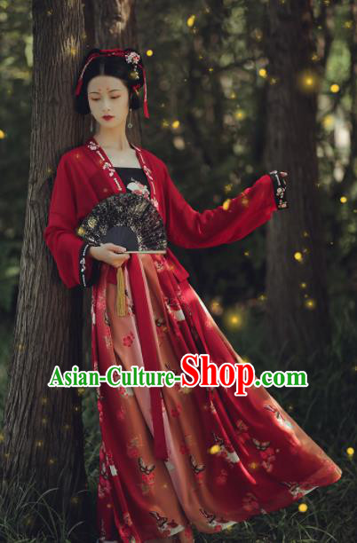 Asian Chinese Ancient Wedding Red Hanfu Dress Traditional Tang Dynasty Court Princess Historical Costume for Women