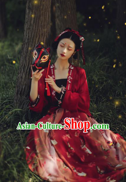 Asian Chinese Ancient Wedding Red Hanfu Dress Traditional Tang Dynasty Court Princess Historical Costume for Women