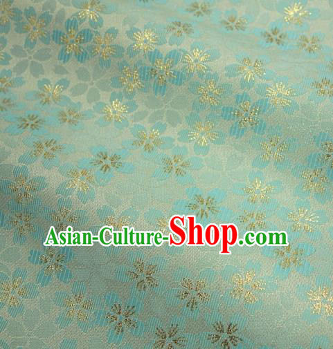 Japanese Traditional Kimono Classical Sakura Pattern Blue Brocade Damask Asian Japan Nishijin Satin Drapery Silk Fabric