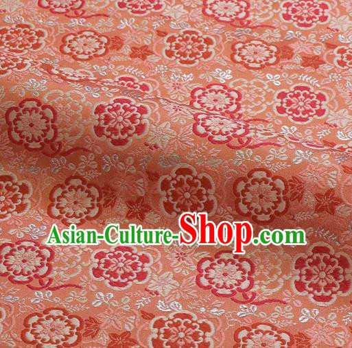 Japanese Traditional Kimono Classical Vine Flowers Pattern Pink Brocade Damask Asian Japan Nishijin Satin Drapery Silk Fabric