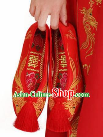 Chinese Traditional Opera Shoes Wedding Shoes Hanfu Princess Shoes Embroidered Red Shoes for Women