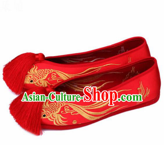 Chinese Traditional Opera Shoes Wedding Shoes Hanfu Princess Shoes Embroidered Red Shoes for Women