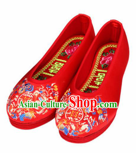 Chinese Embroidered Shoes Traditional Opera Red Satin Shoes Wedding Shoes Hanfu Princess Shoes for Women