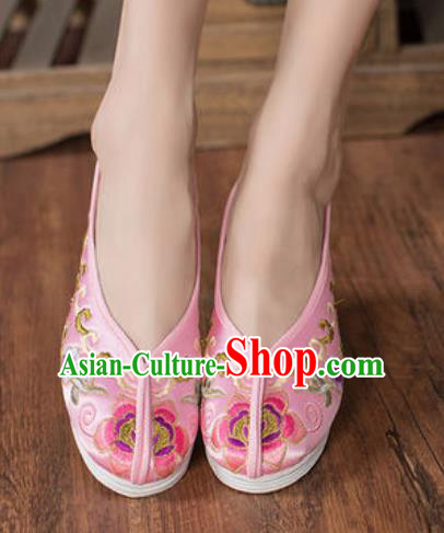 Chinese Embroidered Plum Shoes Traditional Opera Pink Satin Shoes Wedding Shoes Hanfu Princess Shoes for Women