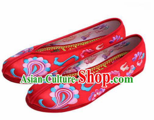 Chinese Embroidered Shoes Traditional Opera Red Satin Shoes Wedding Shoes Hanfu Princess Shoes for Women