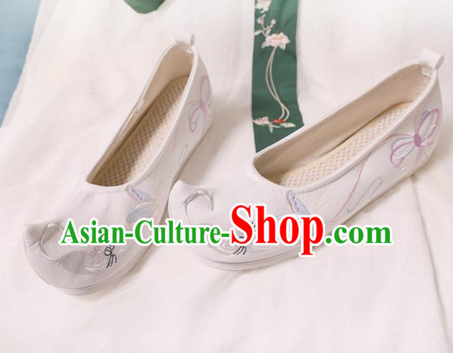 Chinese Traditional Wedding Shoes Opera Shoes Hanfu Princess Shoes Embroidered Butterfly White Shoes for Women