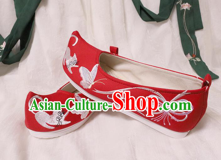 Chinese Traditional Wedding Shoes Opera Shoes Hanfu Princess Shoes Embroidered Butterfly Red Shoes for Women