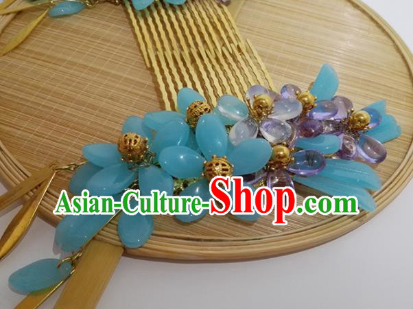 Chinese Traditional Hanfu Blue Hair Comb Ancient Princess Hair Accessories for Women