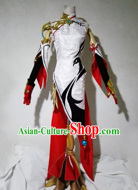 Chinese Traditional Cosplay Female Warrior Costume Ancient Swordsman White Dress for Women