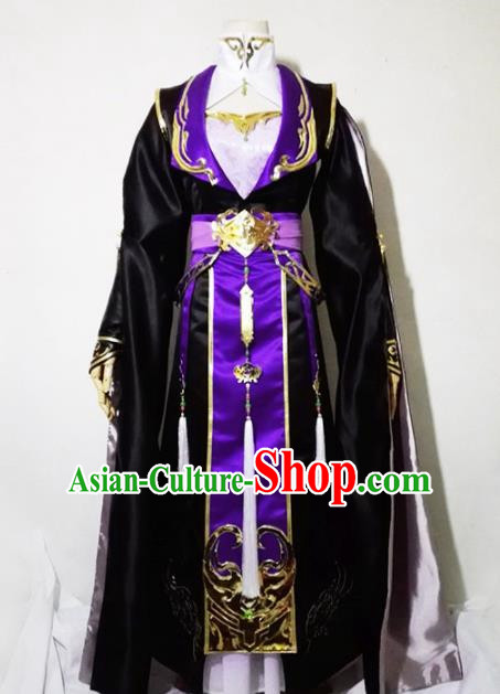 Chinese Traditional Cosplay Female Knight Costume Ancient Swordsman Black Dress for Women