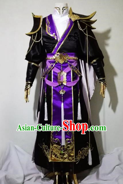 Chinese Traditional Cosplay Royal Highness Black Costume Ancient Swordsman Hanfu Clothing for Men