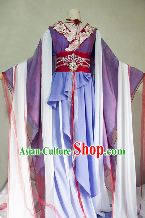 Chinese Traditional Cosplay Queen Purple Costume Ancient Princess Swordsman Dress for Women