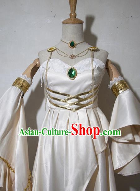 Chinese Traditional Cosplay Female Knight Costume Ancient Princess Swordsman Beige Dress for Women