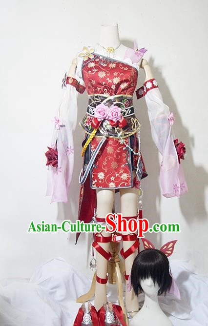 Chinese Traditional Cosplay Knight Costume Ancient Swordsman Red Dress for Women