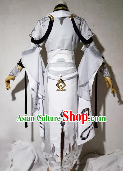 Chinese Traditional Cosplay Female Warrior Costume Ancient Swordsman Taoist Nun White Dress for Women