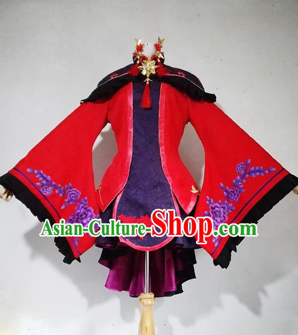 Chinese Traditional Cosplay Female Knight Red Costume Ancient Swordsman Taoist Nun Dress for Women