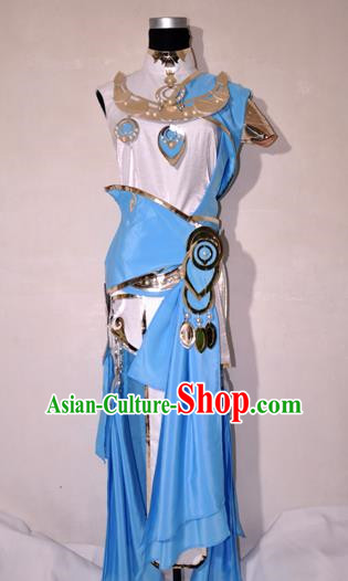 Chinese Traditional Cosplay Knight Costume Ancient Swordsman Blue Dress for Women