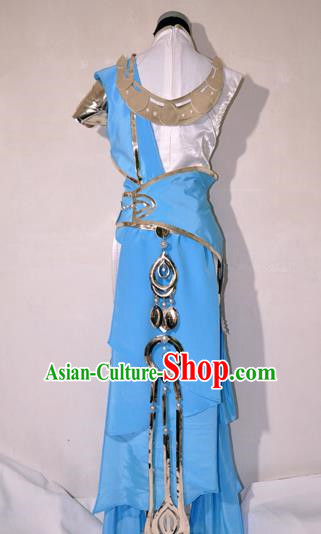 Chinese Traditional Cosplay Knight Costume Ancient Swordsman Blue Dress for Women
