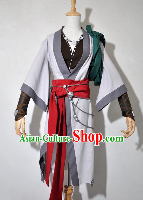 Chinese Traditional Cosplay Young Hero Grey Costume Ancient Swordsman Hanfu Clothing for Men