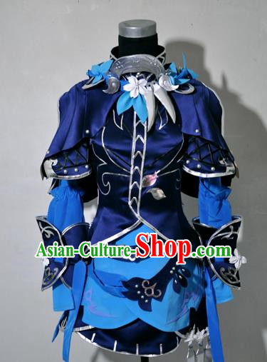 Top Grade Cosplay Fairy Witch Royalblue Costume Ancient Female Swordsman Dress for Women