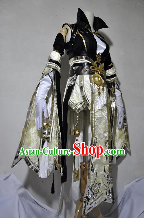 Chinese Traditional Cosplay Knight Costume Ancient Queen Swordsman Light Golden Dress for Women