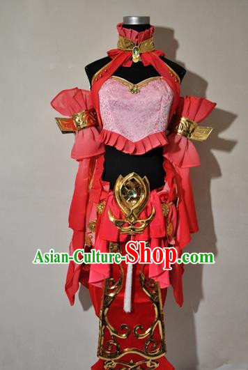 Chinese Traditional Cosplay Knight Costume Ancient Fairy Swordsman Red Dress for Women