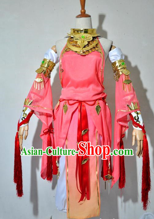 Top Grade Cosplay Fairy Witch Costume Ancient Female Swordsman Pink Dress for Women