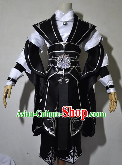 Chinese Traditional Cosplay Young Knight Black Costume Ancient Swordsman Hanfu Clothing for Men