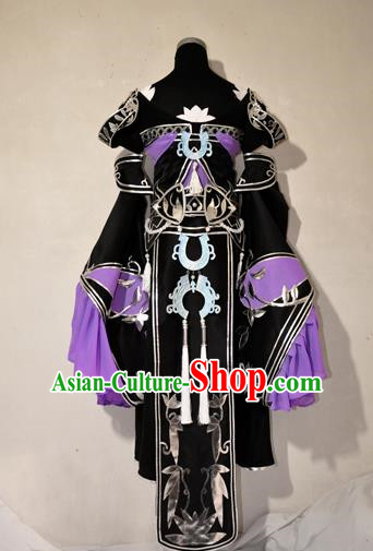 Chinese Traditional Cosplay Princess Knight Purple Costume Ancient Fairy Swordsman Dress for Women