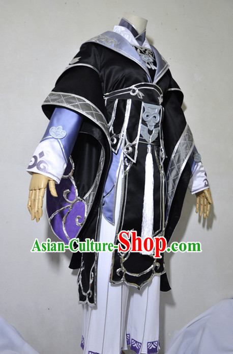 Chinese Traditional Cosplay Crown Prince Black Costume Ancient Swordsman Hanfu Clothing for Men