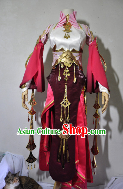 Chinese Traditional Cosplay Princess Knight Rosy Costume Ancient Fairy Swordsman Dress for Women