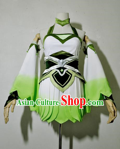Top Grade Cosplay Young Lady Costume Ancient Female Swordsman Green Dress for Women