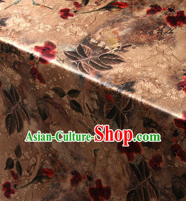 Chinese Traditional Classical Pattern Brown Brocade Damask Asian Satin Drapery Silk Fabric