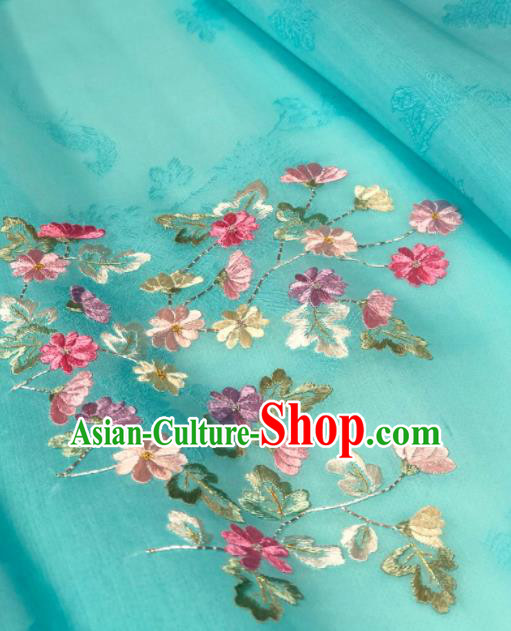 Traditional Chinese Embroidered Daisy Green Silk Fabric Classical Pattern Design Brocade Fabric Asian Satin Material