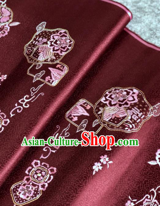 Traditional Chinese Embroidered Wine Red Silk Fabric Classical Pattern Design Brocade Fabric Asian Satin Material