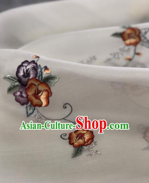 Traditional Chinese Embroidered Peach Flowers White Silk Fabric Classical Pattern Design Brocade Fabric Asian Satin Material