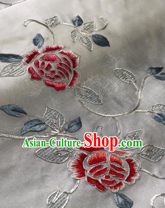 Traditional Chinese Embroidered Peony Flowers White Silk Fabric Classical Pattern Design Brocade Fabric Asian Satin Material