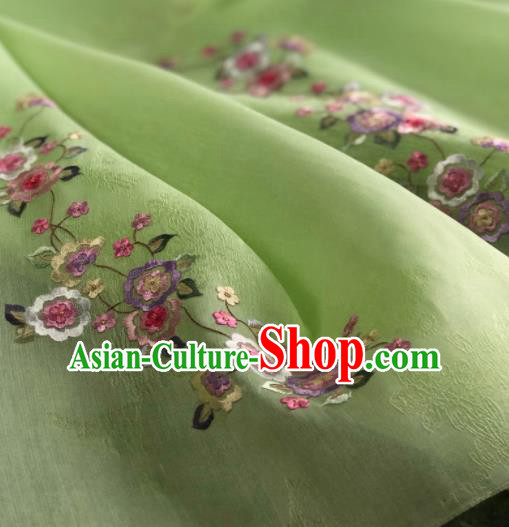 Traditional Chinese Embroidered Flowers Green Silk Fabric Classical Pattern Design Brocade Fabric Asian Satin Material