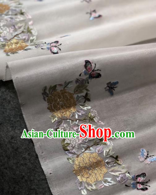 Traditional Chinese Embroidered Hydrangea White Silk Fabric Classical Pattern Design Brocade Fabric Asian Satin Material