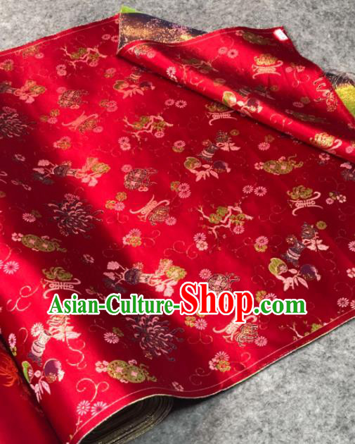Traditional Chinese Red Silk Fabric Classical Chrysanthemum Pattern Design Brocade Fabric Asian Satin Material