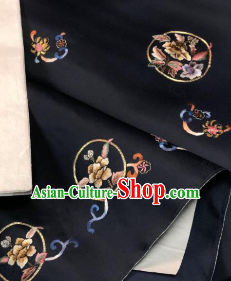 Traditional Chinese Embroidered Black Silk Fabric Classical Pattern Design Brocade Fabric Asian Satin Material