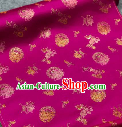 Traditional Chinese Embroidered Rosy Silk Fabric Classical Pattern Design Brocade Fabric Asian Satin Material