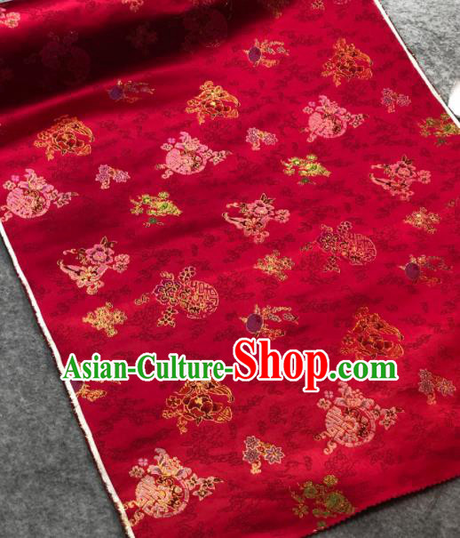 Traditional Chinese Embroidered Wine Red Silk Fabric Classical Pattern Design Brocade Fabric Asian Satin Material