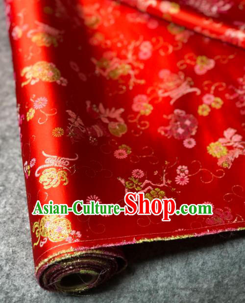 Traditional Chinese Embroidered Red Silk Fabric Classical Chrysanthemum Pattern Design Brocade Fabric Asian Satin Material