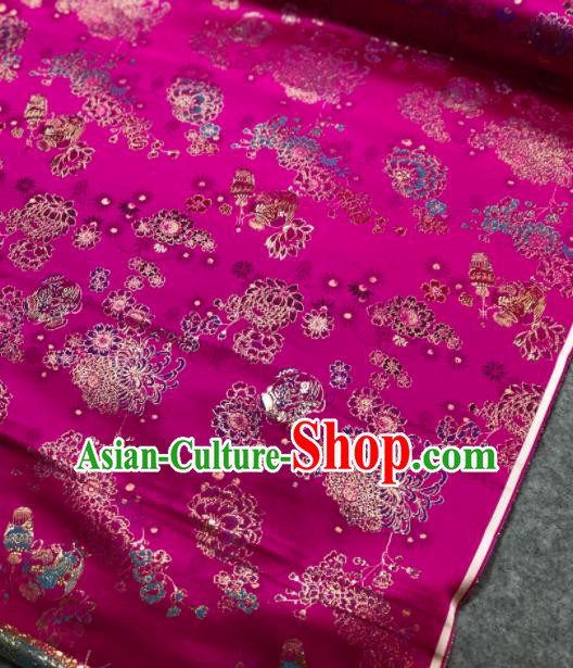 Traditional Chinese Embroidered Rosy Silk Fabric Classical Lotus Chrysanthemum Pattern Design Brocade Fabric Asian Satin Material