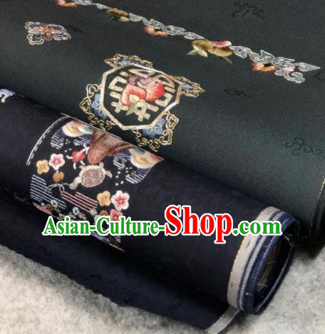 Traditional Chinese Embroidered Peach Black Silk Fabric Classical Pattern Design Brocade Fabric Asian Satin Material