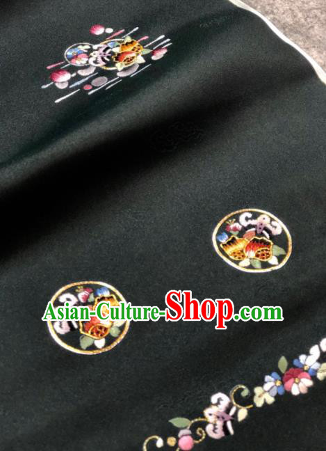 Traditional Chinese Embroidered Black Silk Fabric Classical Pattern Design Brocade Fabric Asian Satin Material