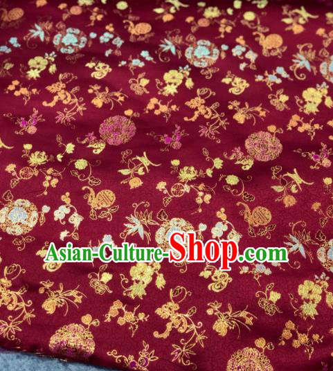 Traditional Chinese Wine Red Silk Fabric Classical Orchid Pattern Design Brocade Fabric Asian Satin Material